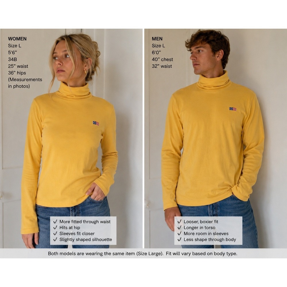 Vintage Nautica Turtleneck Shirt L Yellow Cotton Embroidered Flag Logo 90s Mock